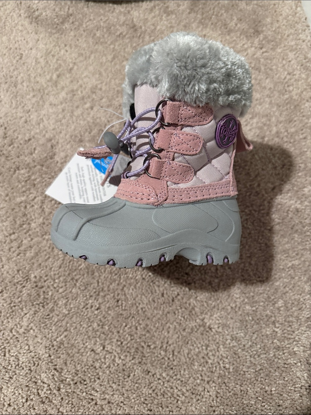 Totes Toddler 5 Cozy Faux-Fur Winter Boots - Gray & Light Pink